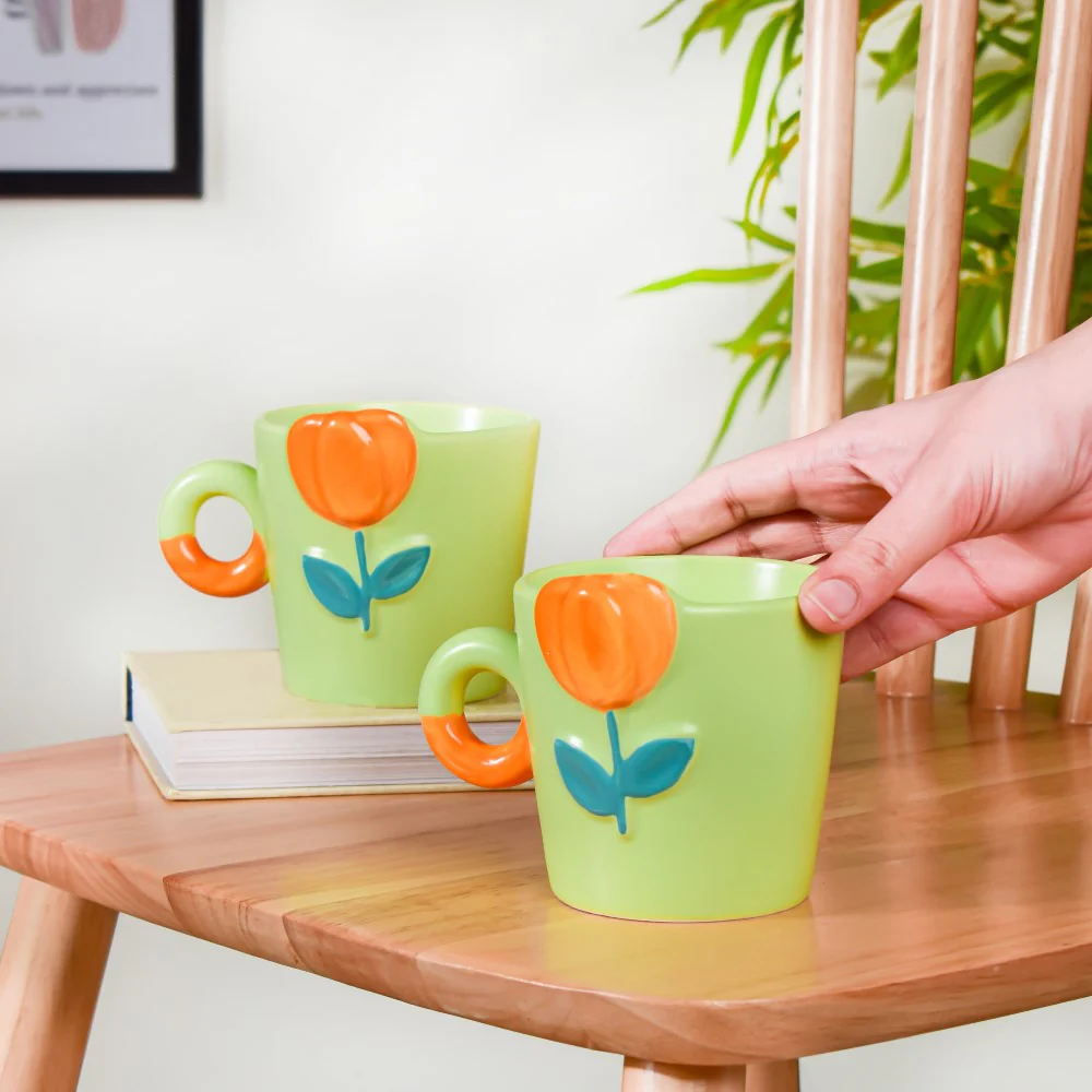 Tulip Coffee Mug Green Set of 2 330ml - Image 2