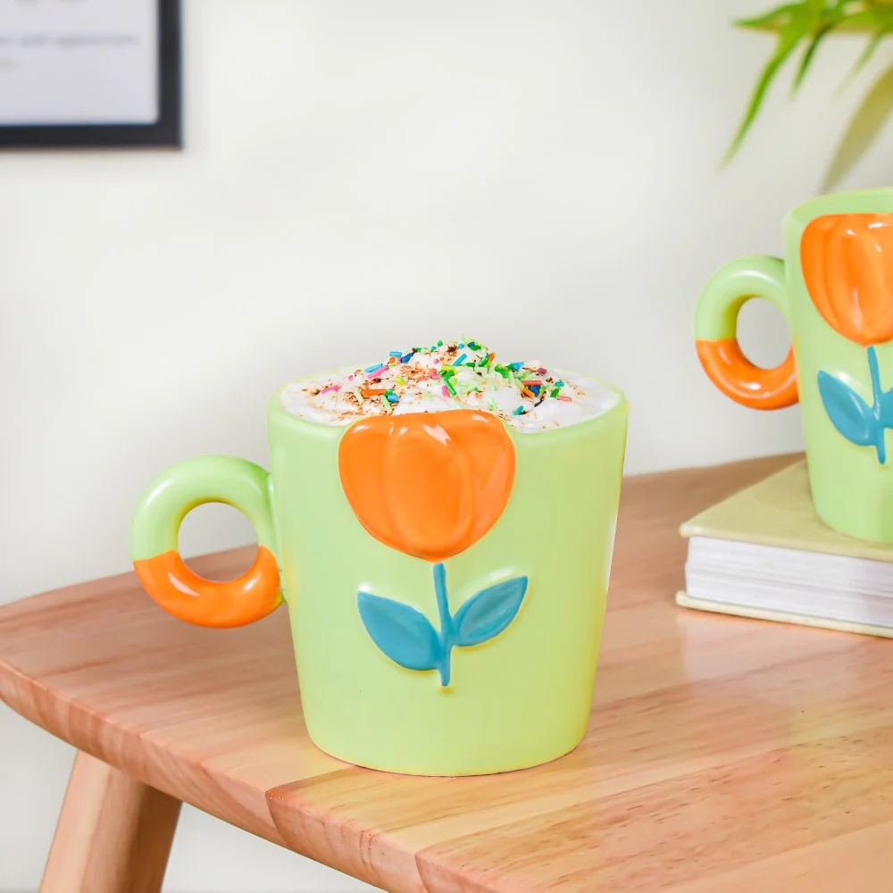 Tulip Coffee Mug Green Set of 2 330ml - Image 3