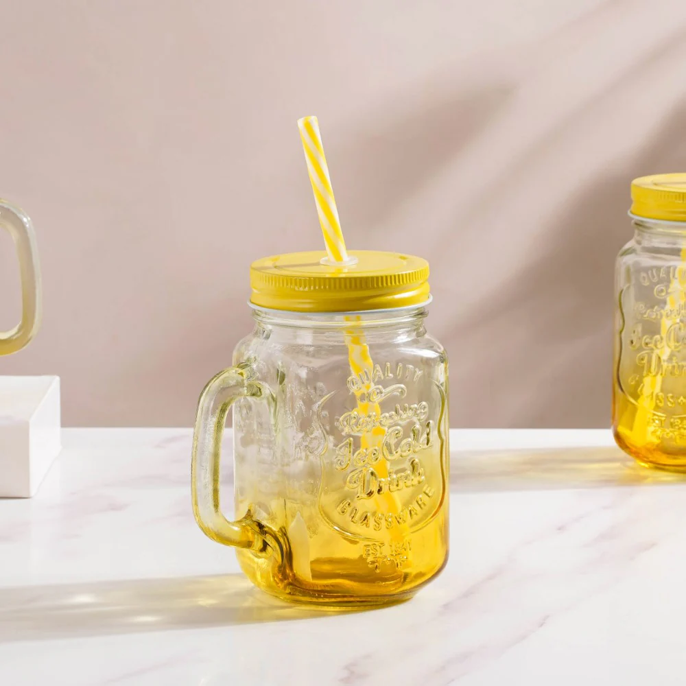 Tutti Frutti Glass Jar Yellow with Lid and Straw Set of 4 - Image 13