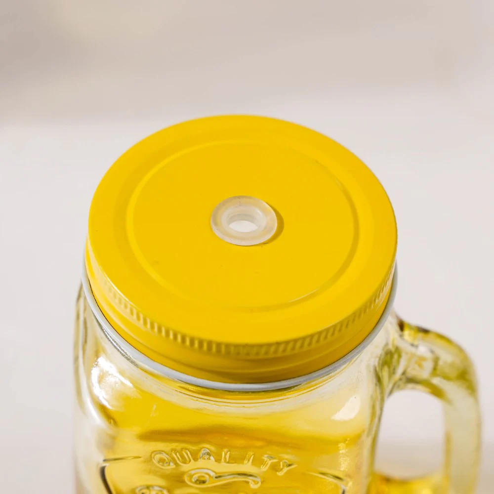 Tutti Frutti Glass Jar Yellow with Lid and Straw Set of 4 - Image 17