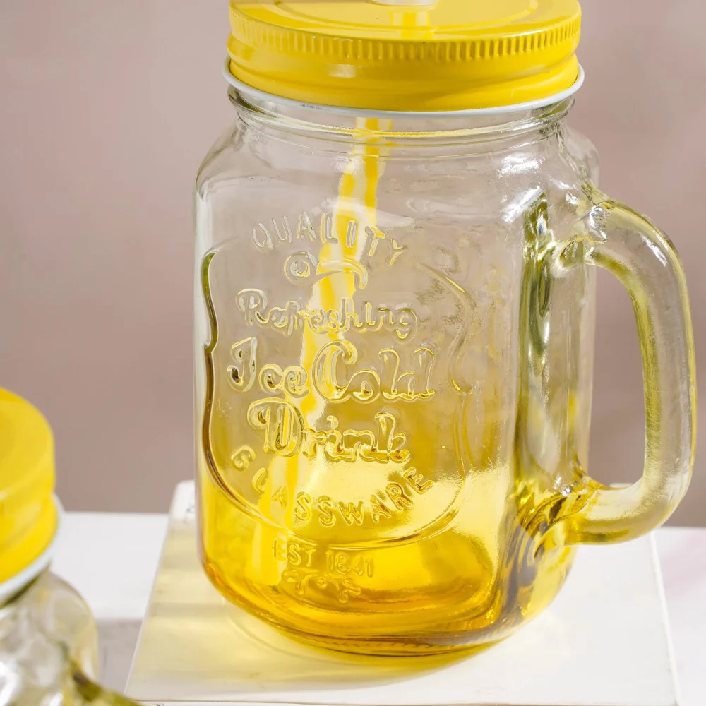 Tutti Frutti Glass Jar Yellow with Lid and Straw Set of 4 - Image 5