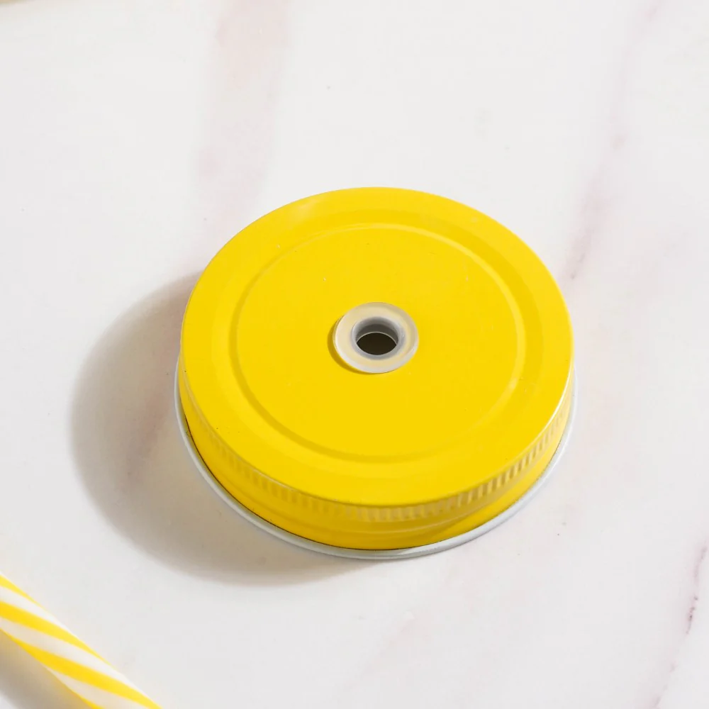 Tutti Frutti Glass Jar Yellow with Lid and Straw Set of 4 - Image 6