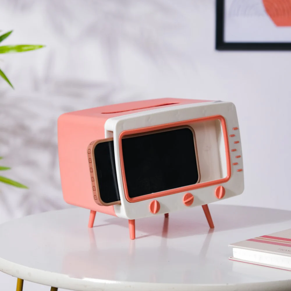 TV Tissue Box With Stand Pink - Image 2