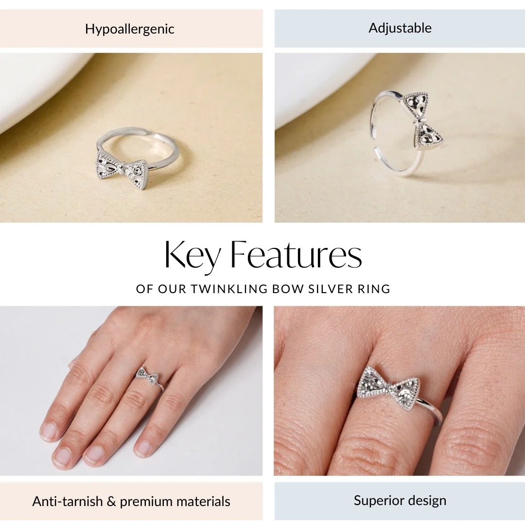 Twinkling Bow Silver Ring - Image 4