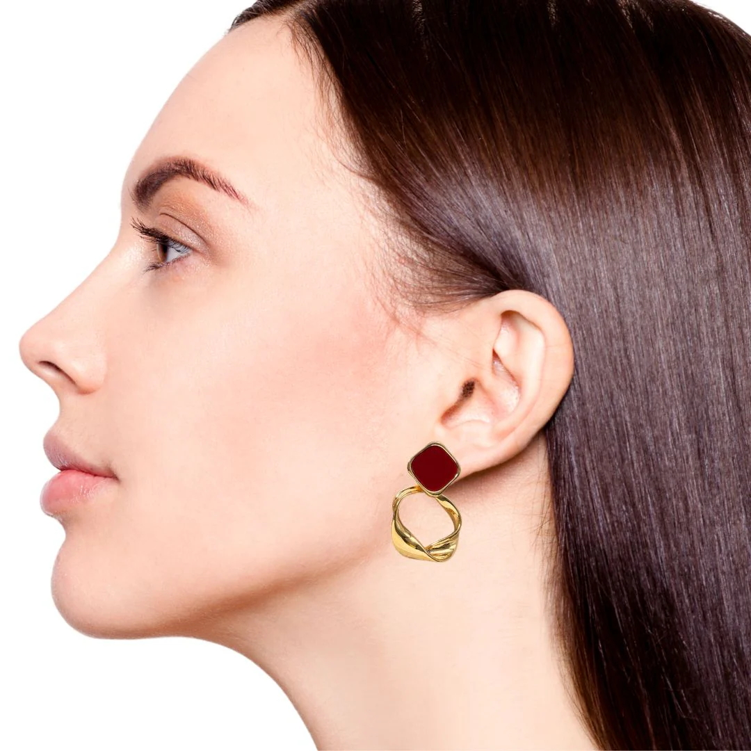 Twisted Hoop Dangling Earrings Maroon - Image 5