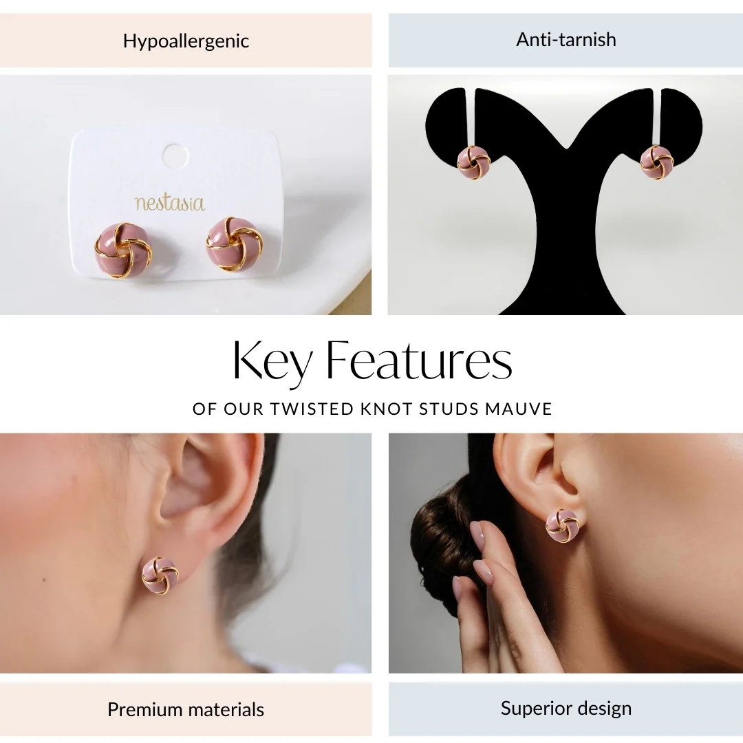 Twisted Knot Studs Mauve - Image 4