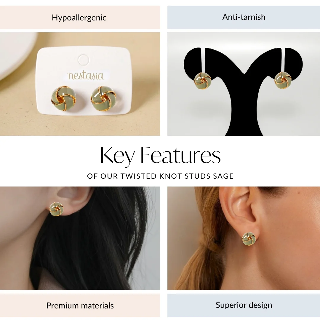 Twisted Knot Studs Sage - Image 4