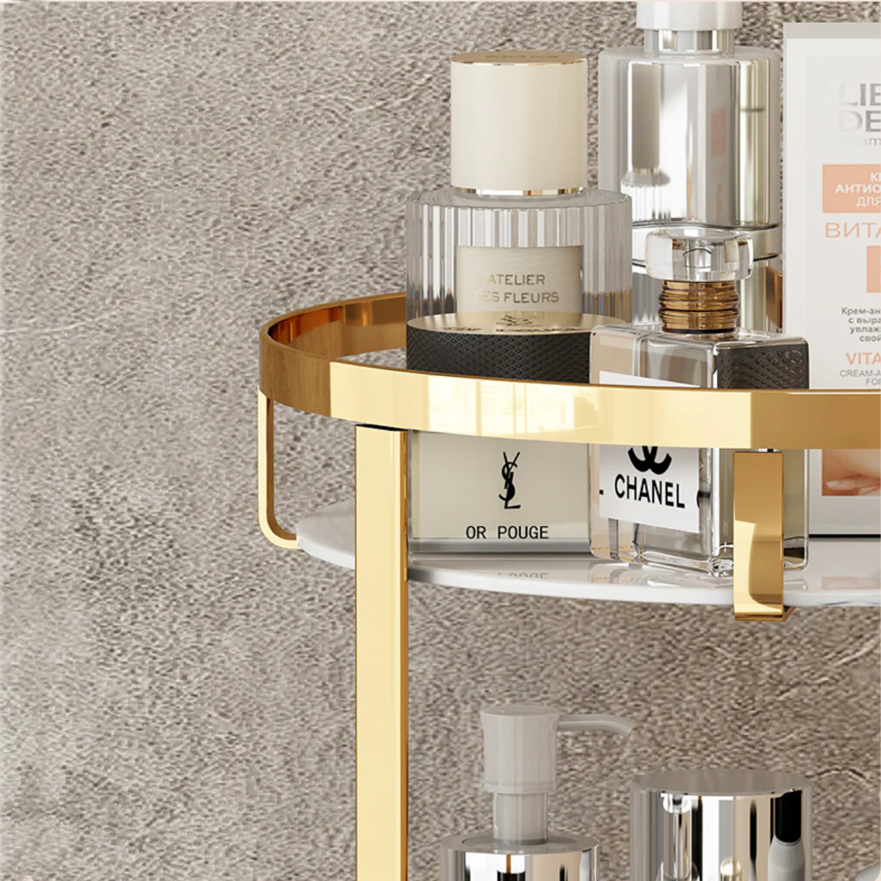 Two Tier Rotating Marble Storage Rack Gold - Image 12