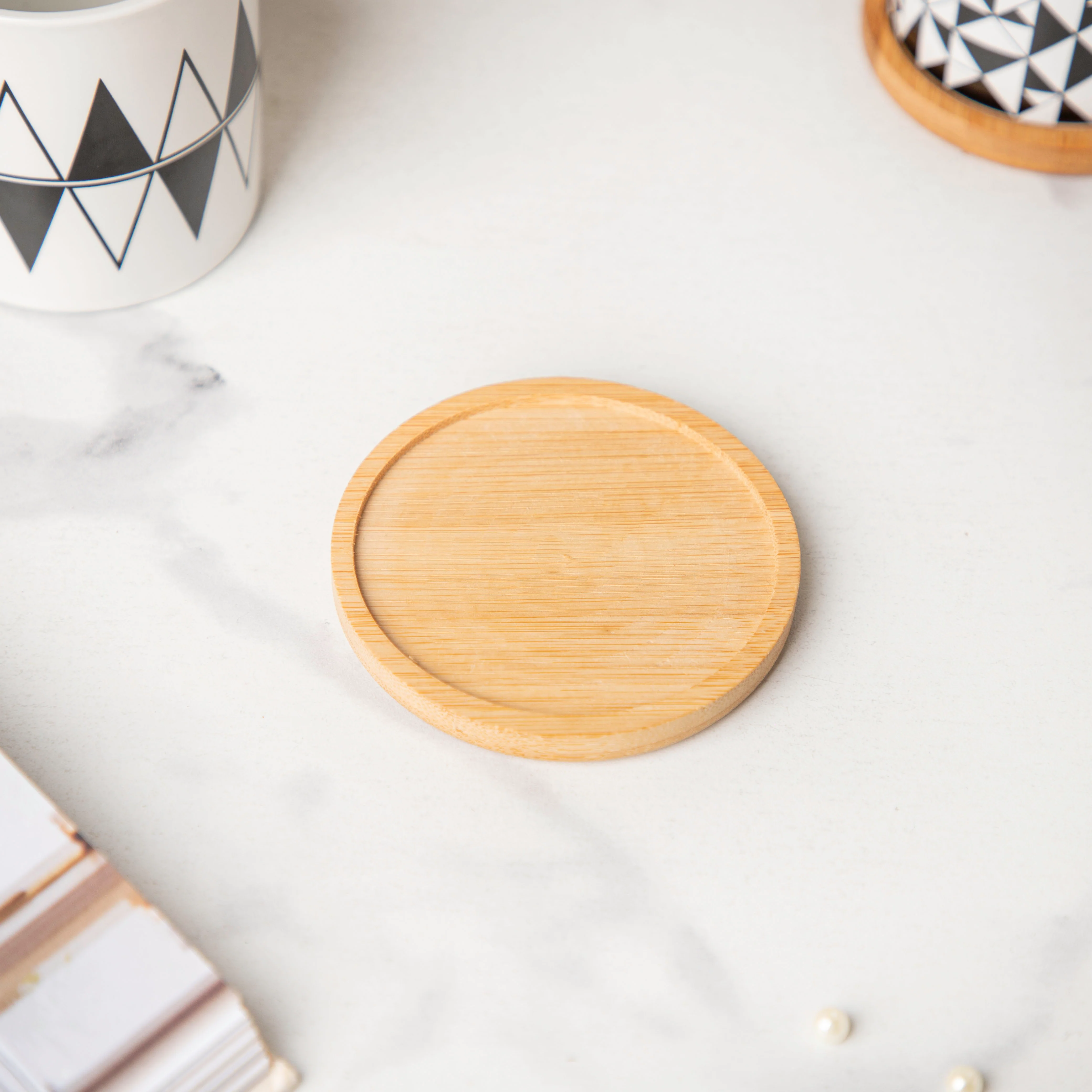 Twyla Triangle Black White Planter With Wooden Coaster - Image 5