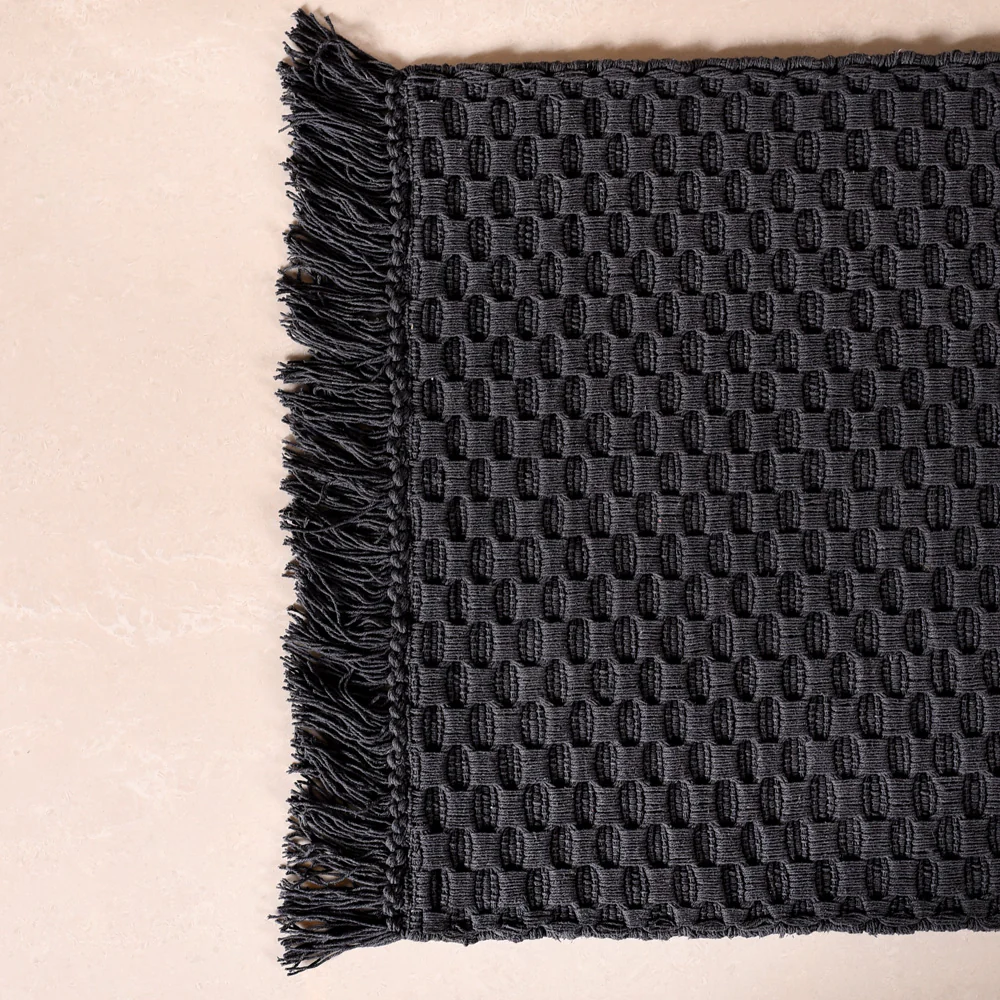 Ultra Soft Waffle Weave Handmade Cotton Floor Mat Grey 37x20 Inch - Image 2