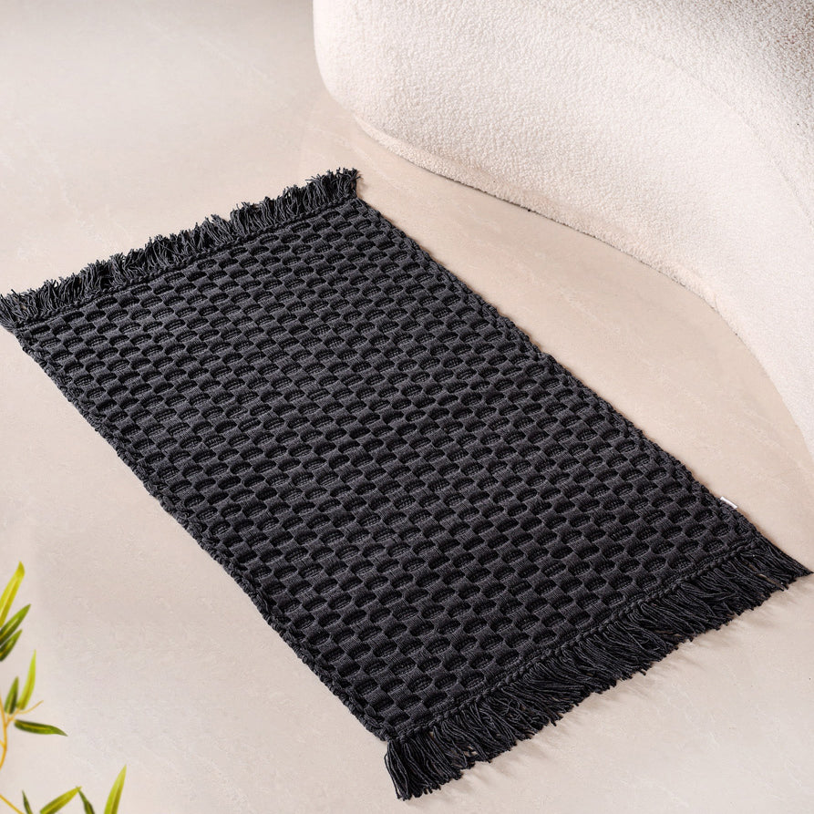 Ultra Soft Waffle Weave Handmade Cotton Floor Mat Grey 37x20 Inch - Image 4