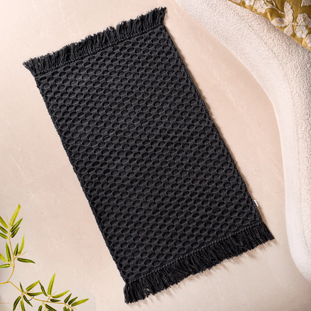 Ultra Soft Waffle Weave Handmade Cotton Floor Mat Grey 37x20 Inch - Image 7