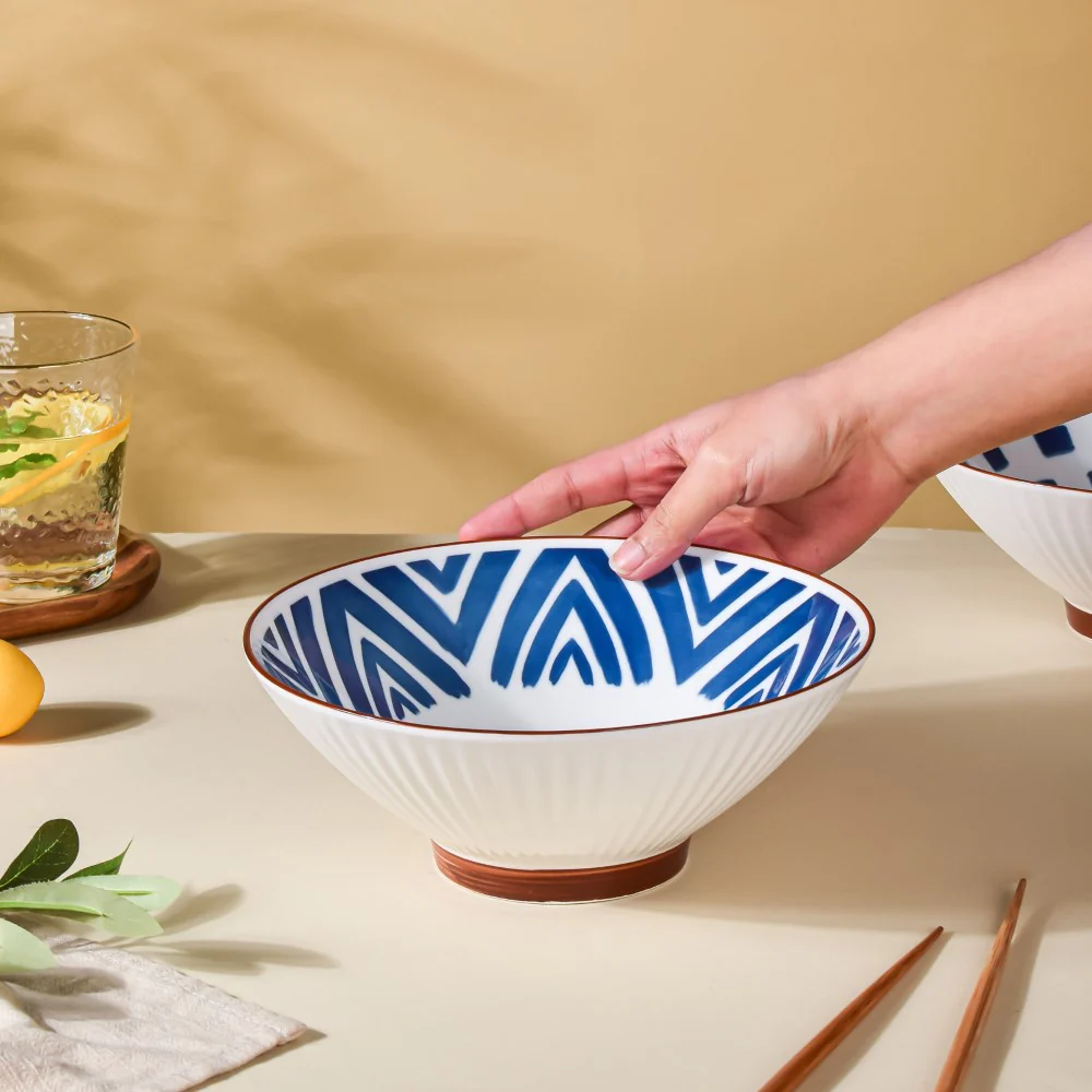 Umai Intricate Patterned Ceramic Ramen Bowl Blue And White 900 ml - Image 5