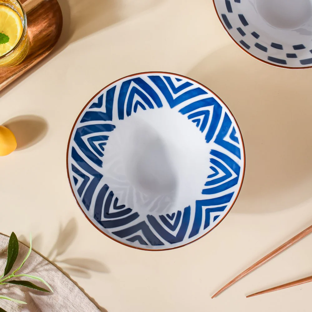 Umai Intricate Patterned Ceramic Ramen Bowl Blue And White 900 ml - Image 6