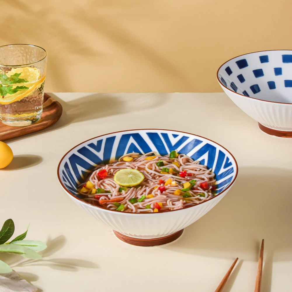 Umai Intricate Patterned Ceramic Ramen Bowl Blue And White 900 ml - Image 7