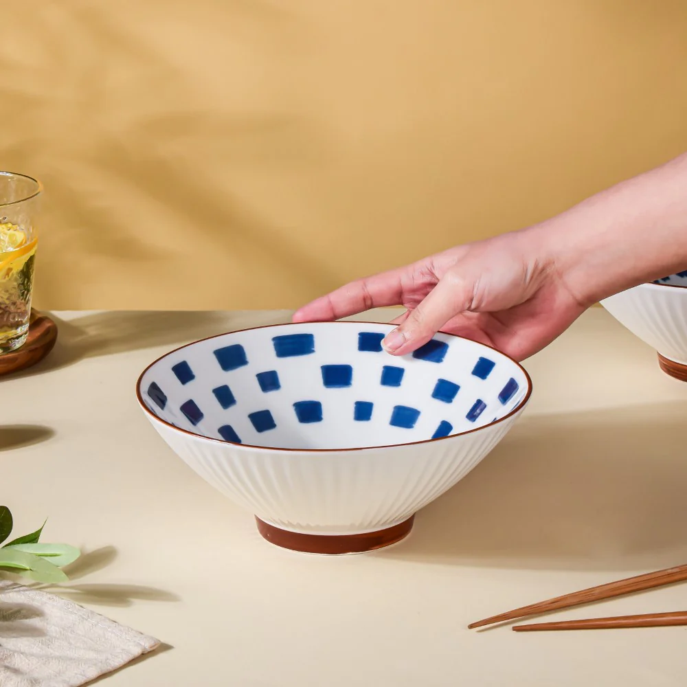 Umai Patterned Ceramic Ramen Bowl Blue And White 900 ml - Image 2