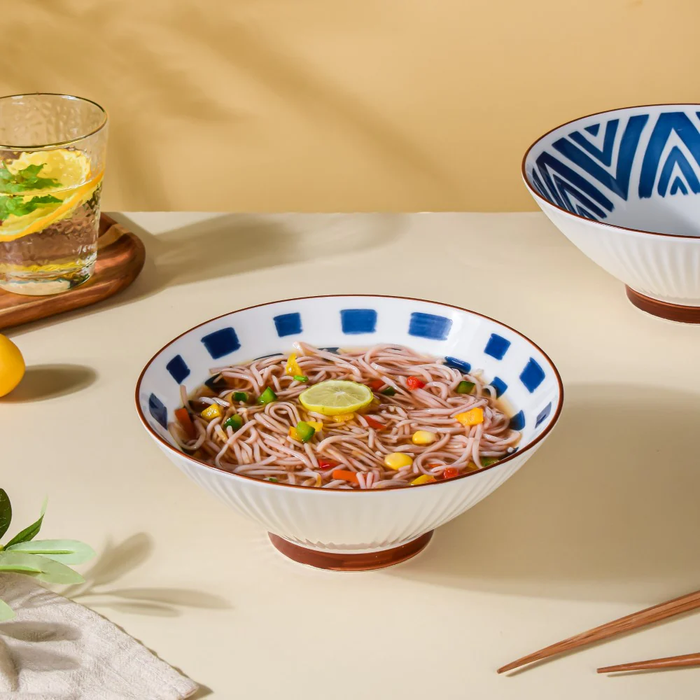 Umai Patterned Ceramic Ramen Bowl Blue And White 900 ml - Image 3