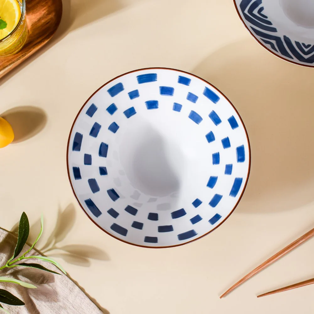Umai Patterned Ceramic Ramen Bowl Blue And White 900 ml - Image 4