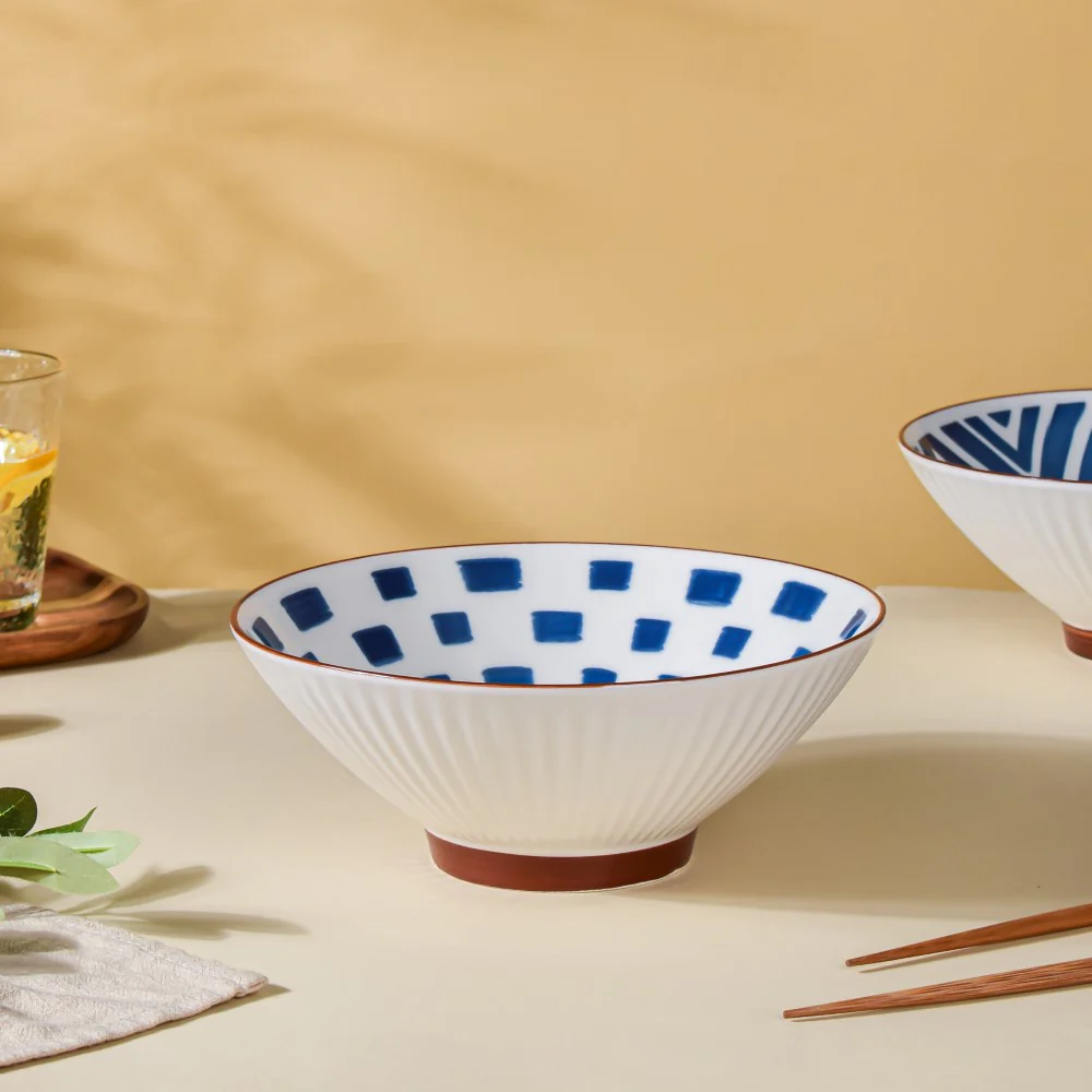 Umai Patterned Ceramic Ramen Bowl Blue And White 900 ml - Image 5