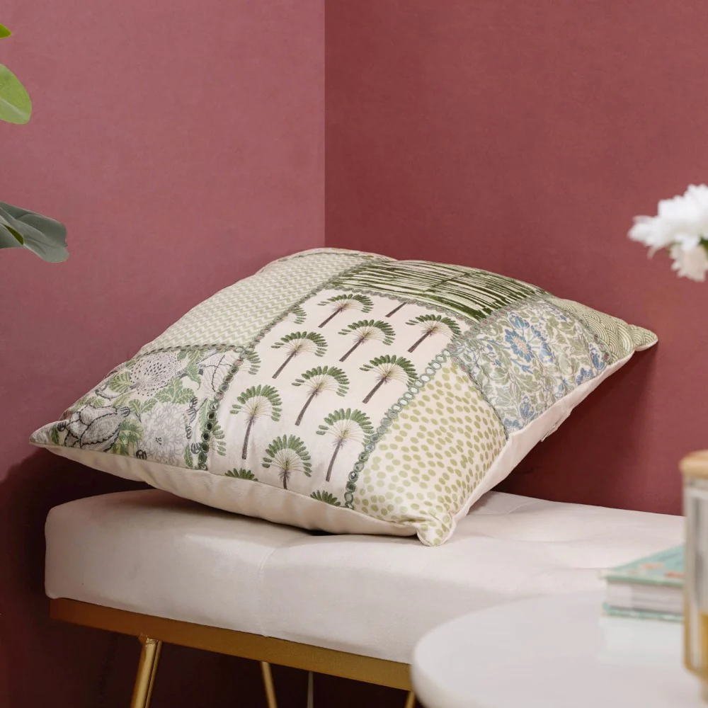 Valencia Mirrorwork Velvet Cushion Cover Green 16 x 16 Inch - Image 4