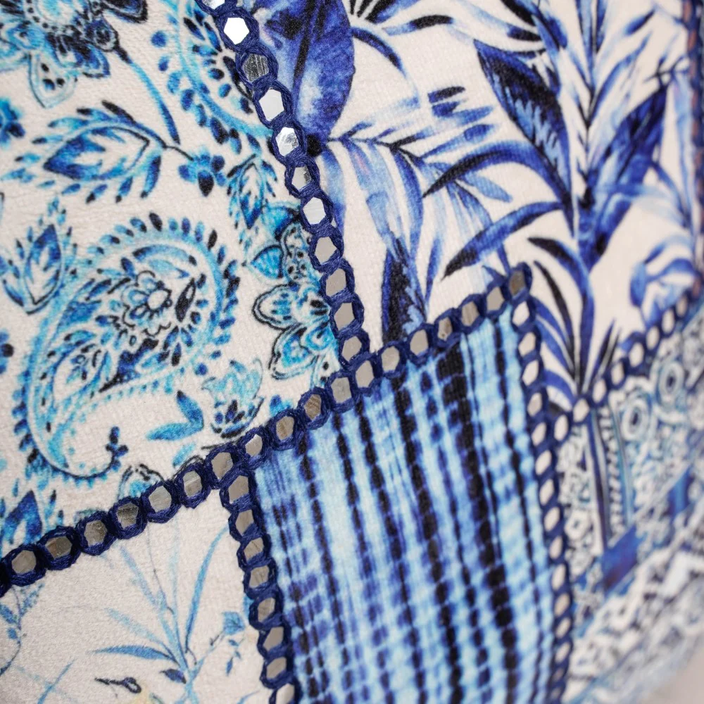 Valencia Patchwork Mirrorwork Cushion Cover Blue 16 x 16 Inch - Image 5