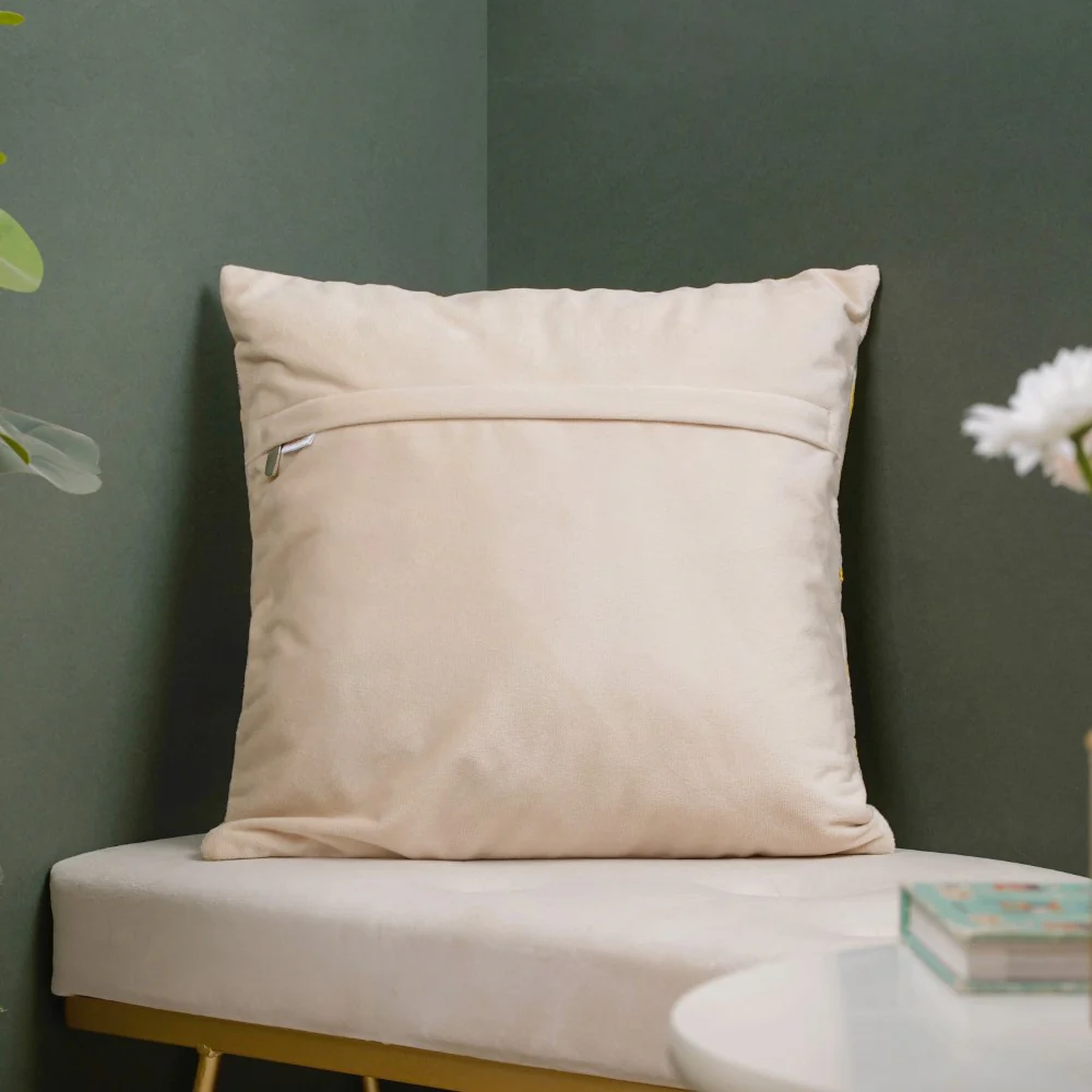 Valencia Velvet Mirrorwork Cushion Cover Yellow 16 x 16 Inch - Image 9