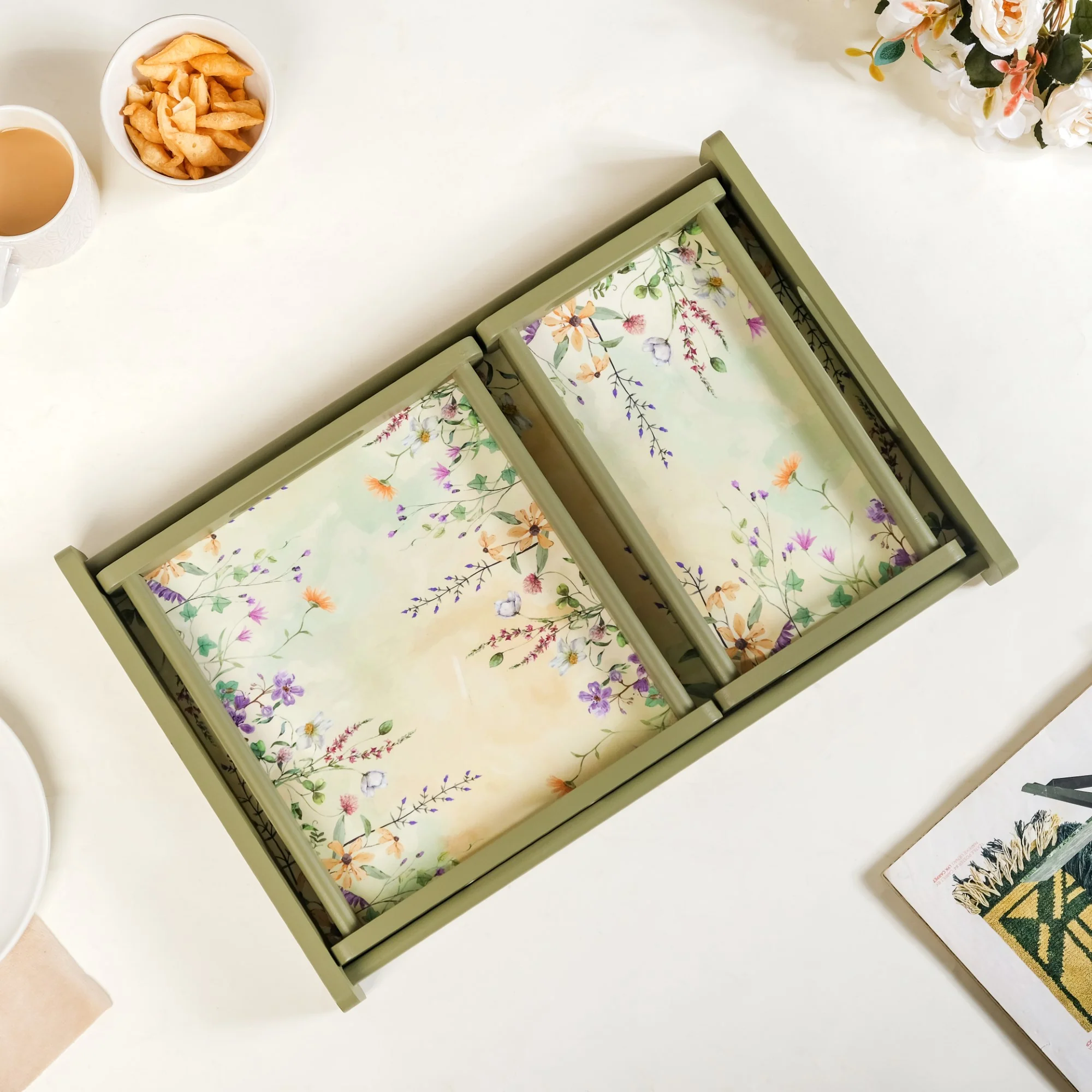 Valley Of Flowers Wooden Serving Tray Set Of 3 - Image 9