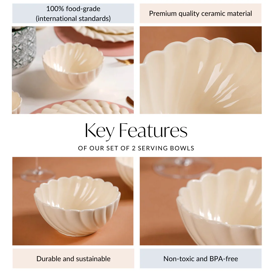 Vanilla White Scallop Luxury Serving Bowls Set Of 2 850ml - Image 4