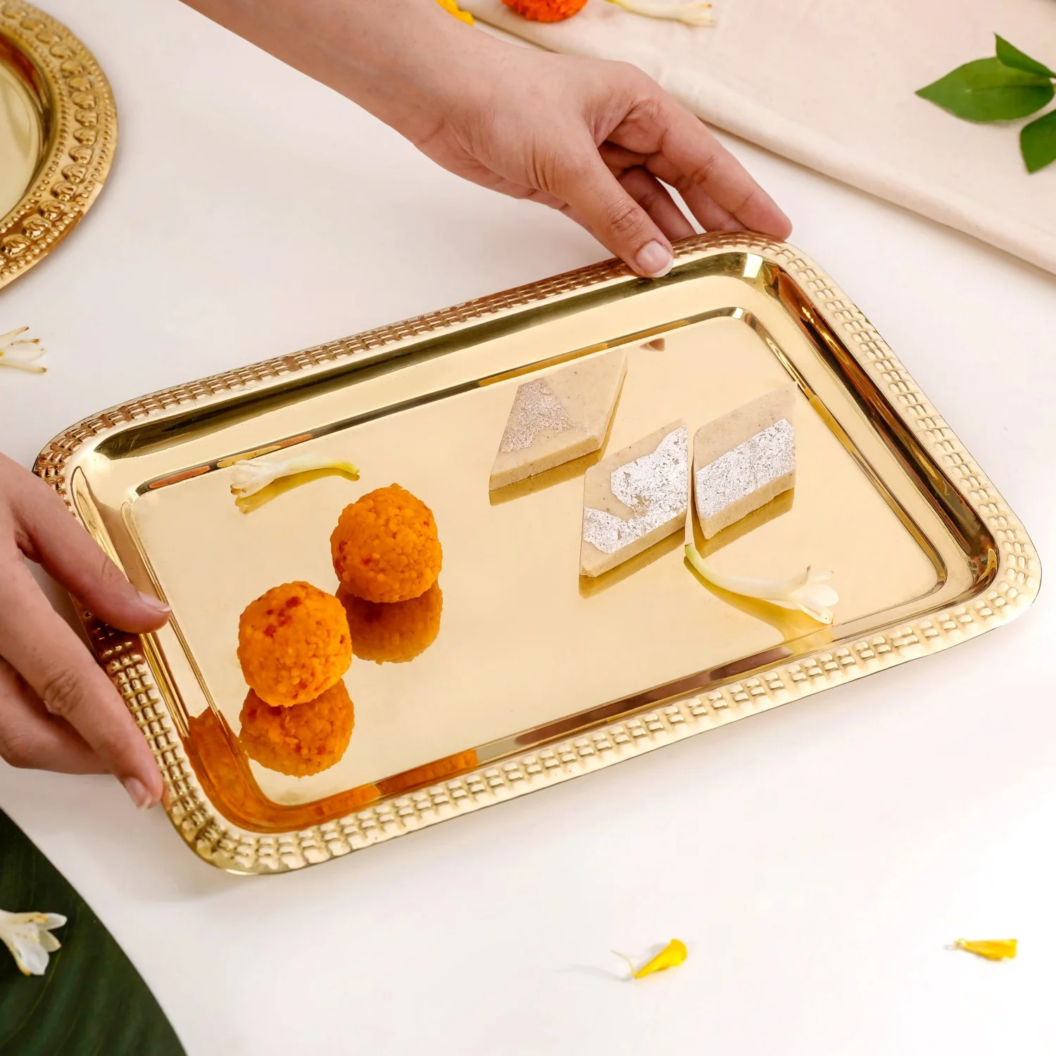 Veda Pure Brass Decorative Tray Gold 30x22cm - Image 2
