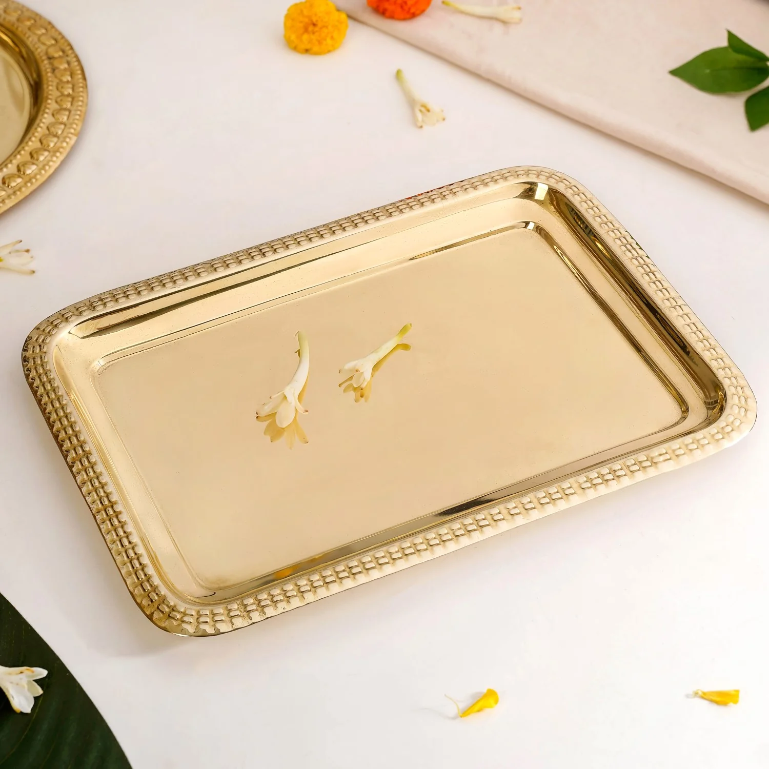Veda Pure Brass Decorative Tray Gold 30x22cm - Image 7