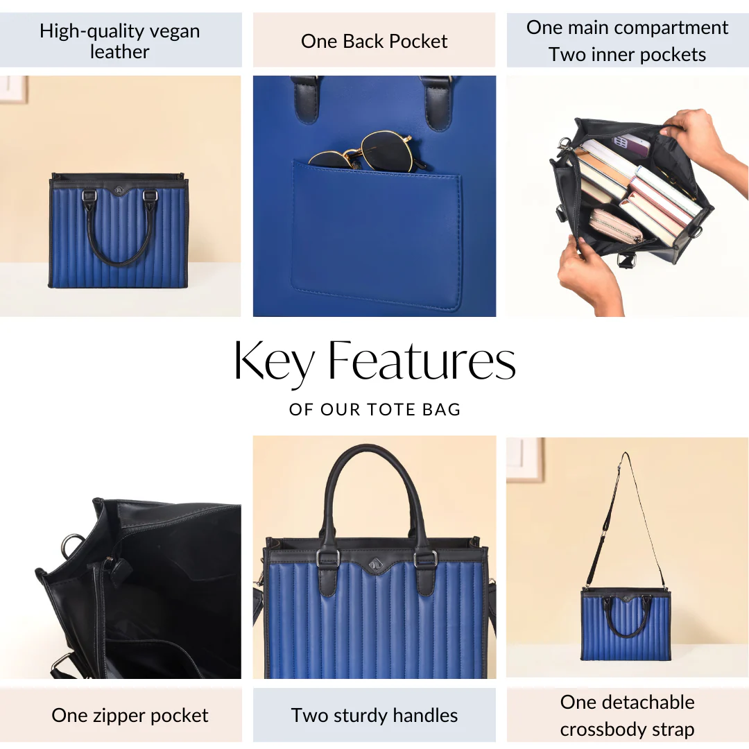 Vegan Leather Book Tote Midnight Blue - Image 4