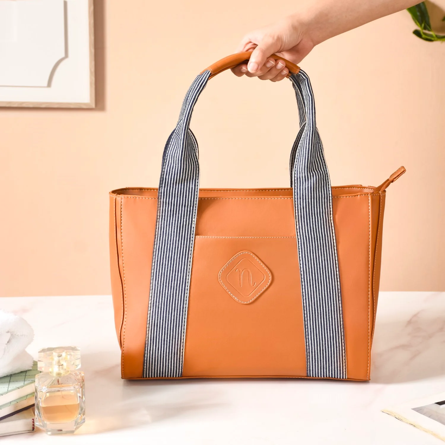 Vegan Leather Handbag Brown - Image 3