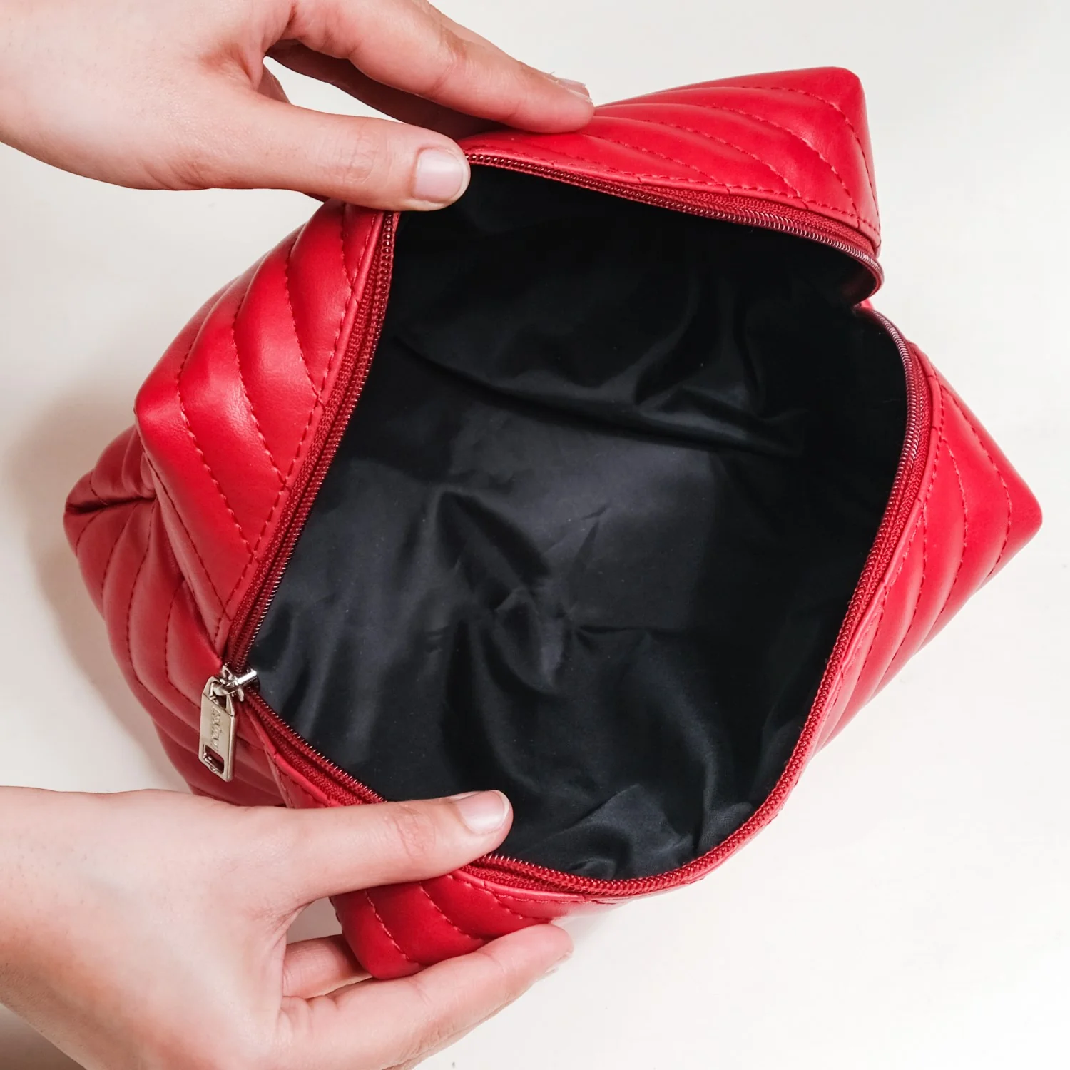 Vegan Leather Makeup Pouch Set Of 2 For Women Red - Image 12