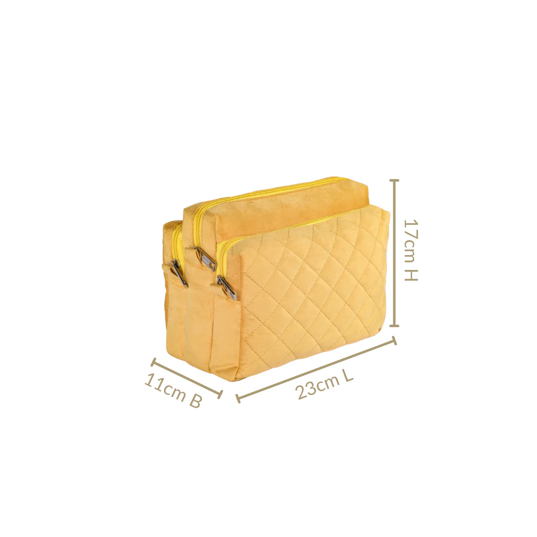 Velvet Travel Makeup Pouch Yellow - Image 4