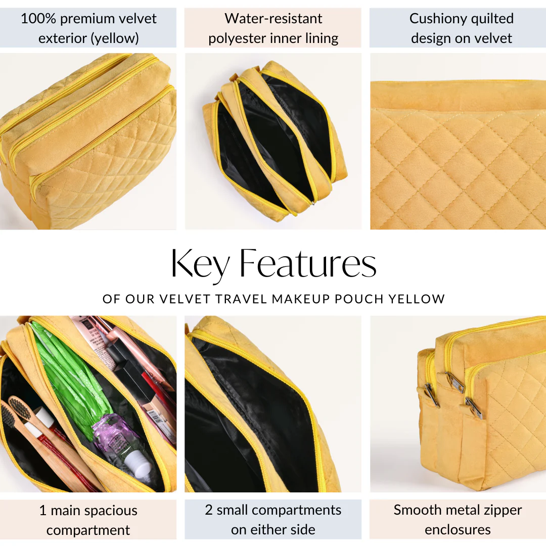 Velvet Travel Makeup Pouch Yellow - Image 5