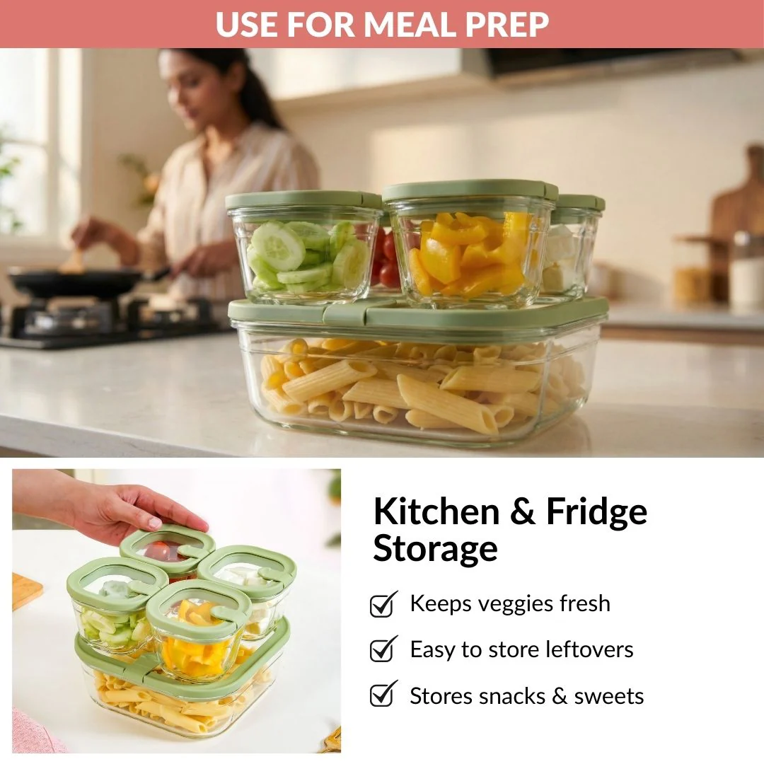 Vento Food Container With Airtight Lid Set Of 5 220ml 1320ml Sage Green - Image 8