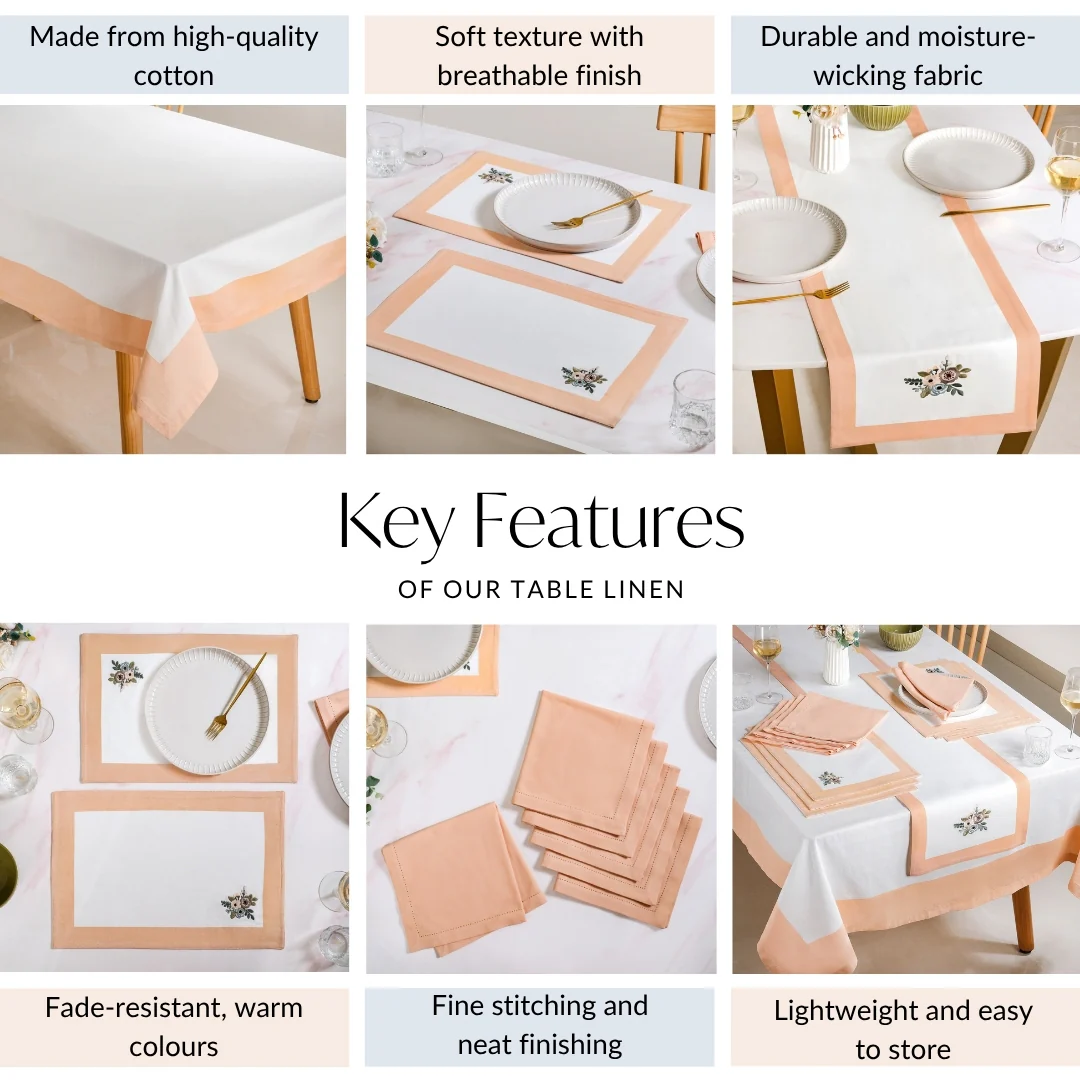 Ventosa Complete Table Linen Set With Mats Napkins Runner And Table Cloth In Peach - Image 4