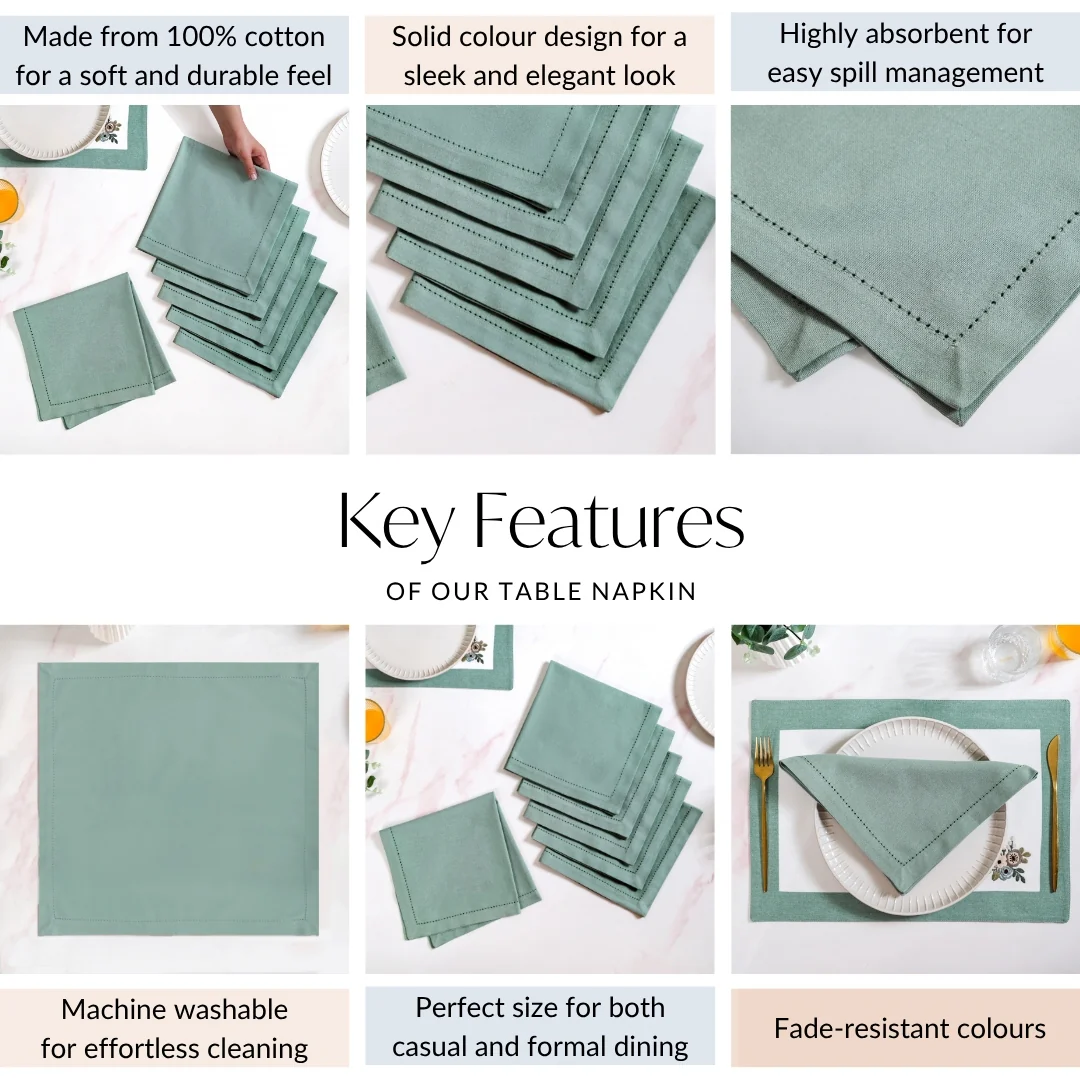 Ventosa Premium Cotton Hemstitched Dinner Napkins Set Of 6 In Teal - Image 4