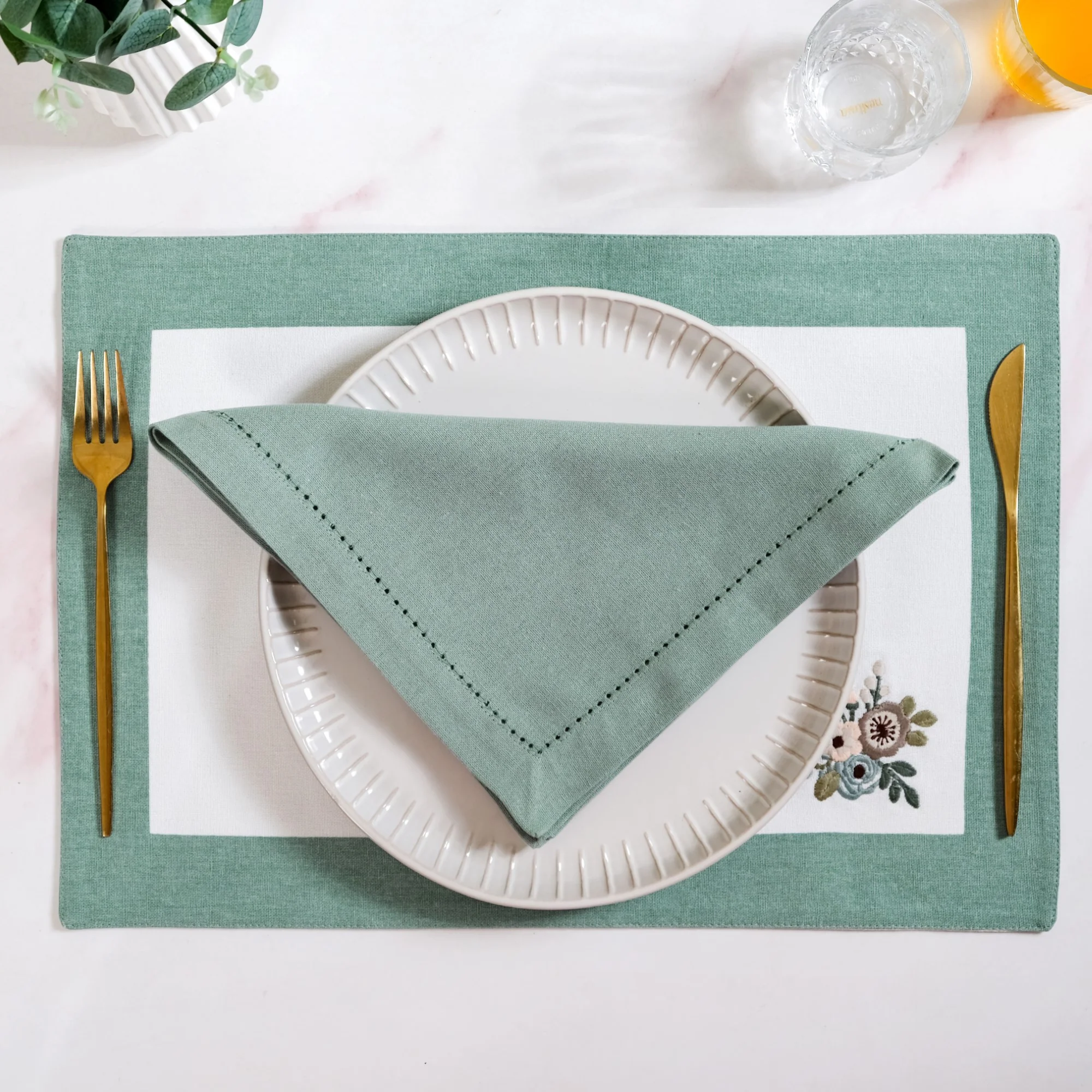 Ventosa Premium Cotton Hemstitched Dinner Napkins Set Of 6 In Teal - Image 7