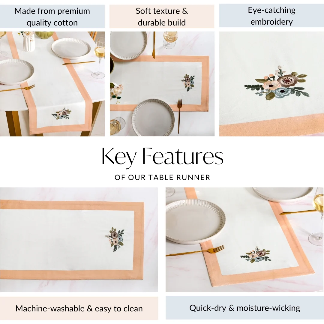 Ventosa Pure Cotton Table Runner In Peach 180x36cm - Image 4