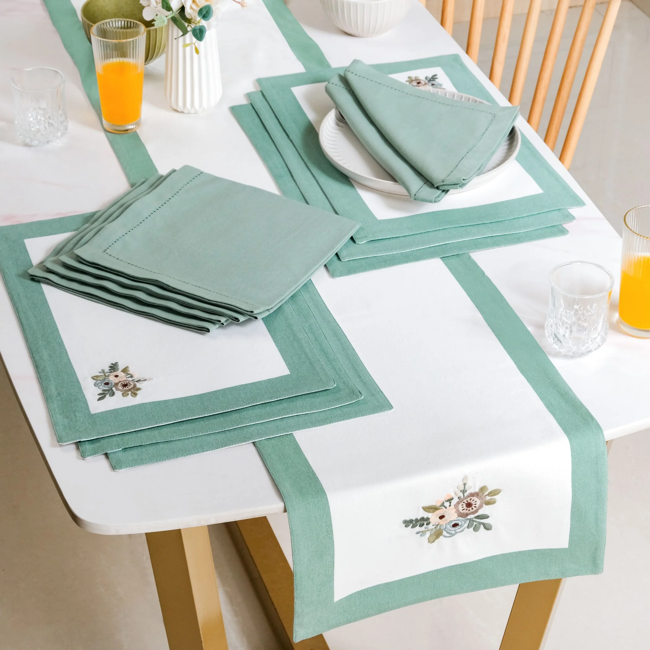 Ventosa Table Runner With Placemats And Napkins 13 Piece Set In Teal