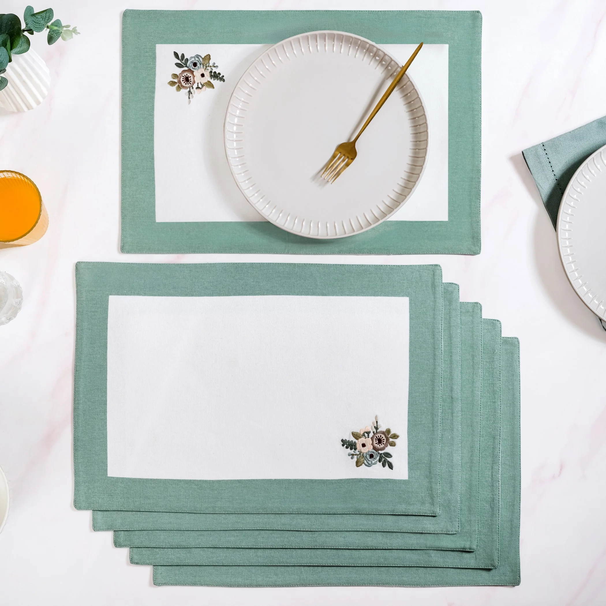 Ventosa Table Runner With Placemats And Napkins 13 Piece Set In Teal - Image 5