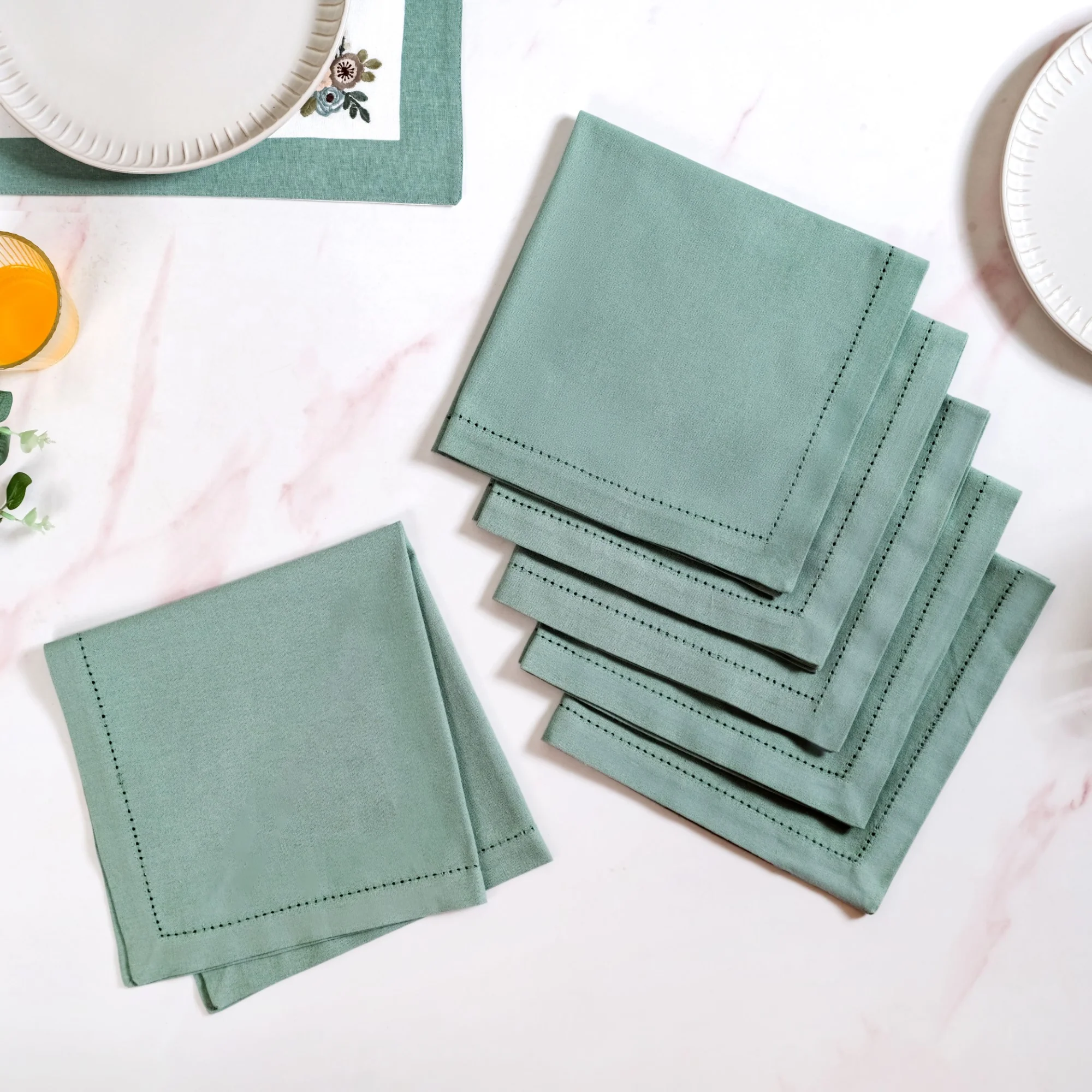 Ventosa Table Runner With Placemats And Napkins 13 Piece Set In Teal - Image 6