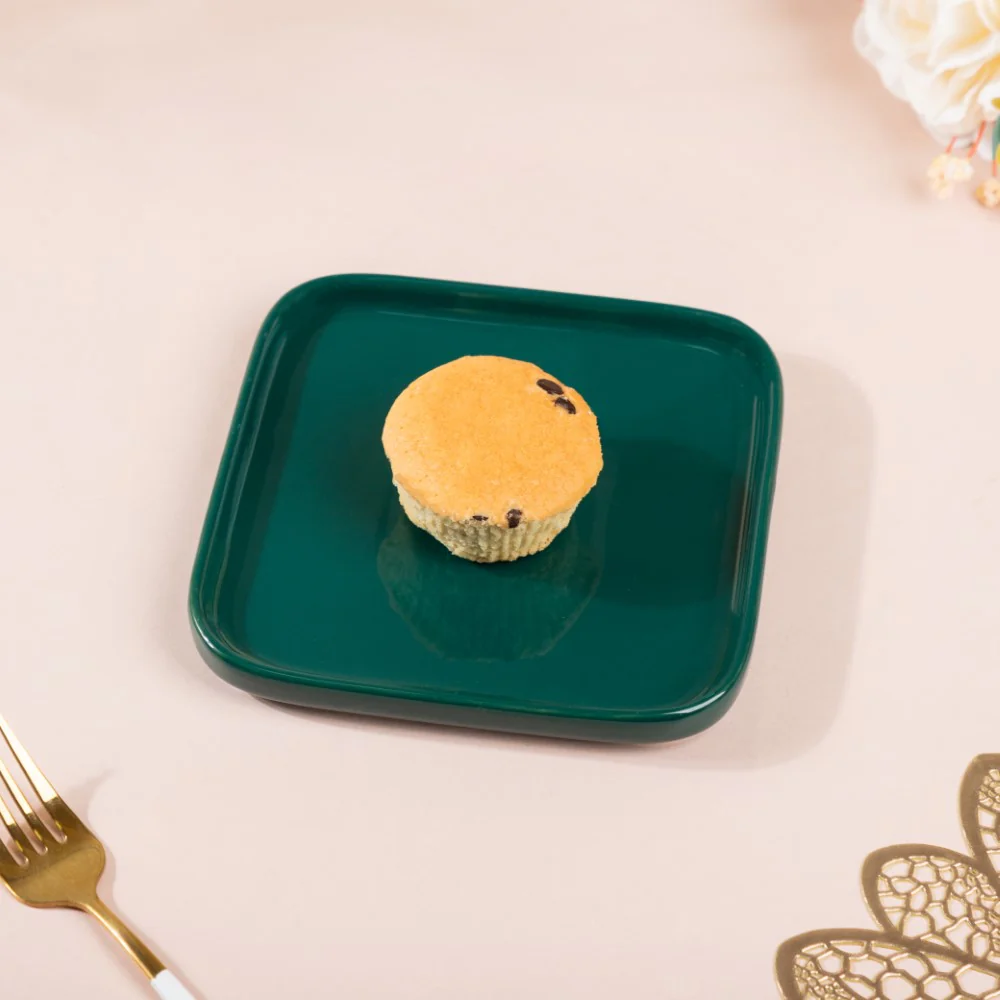 Verdant Square Ceramic Dessert Plate Green 6 Inch - Image 3