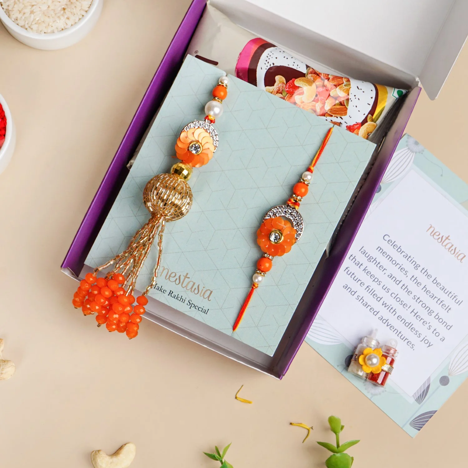 Vibrant Coloured Rakhi Lumba Set For Brother And Bhabhi - Image 3