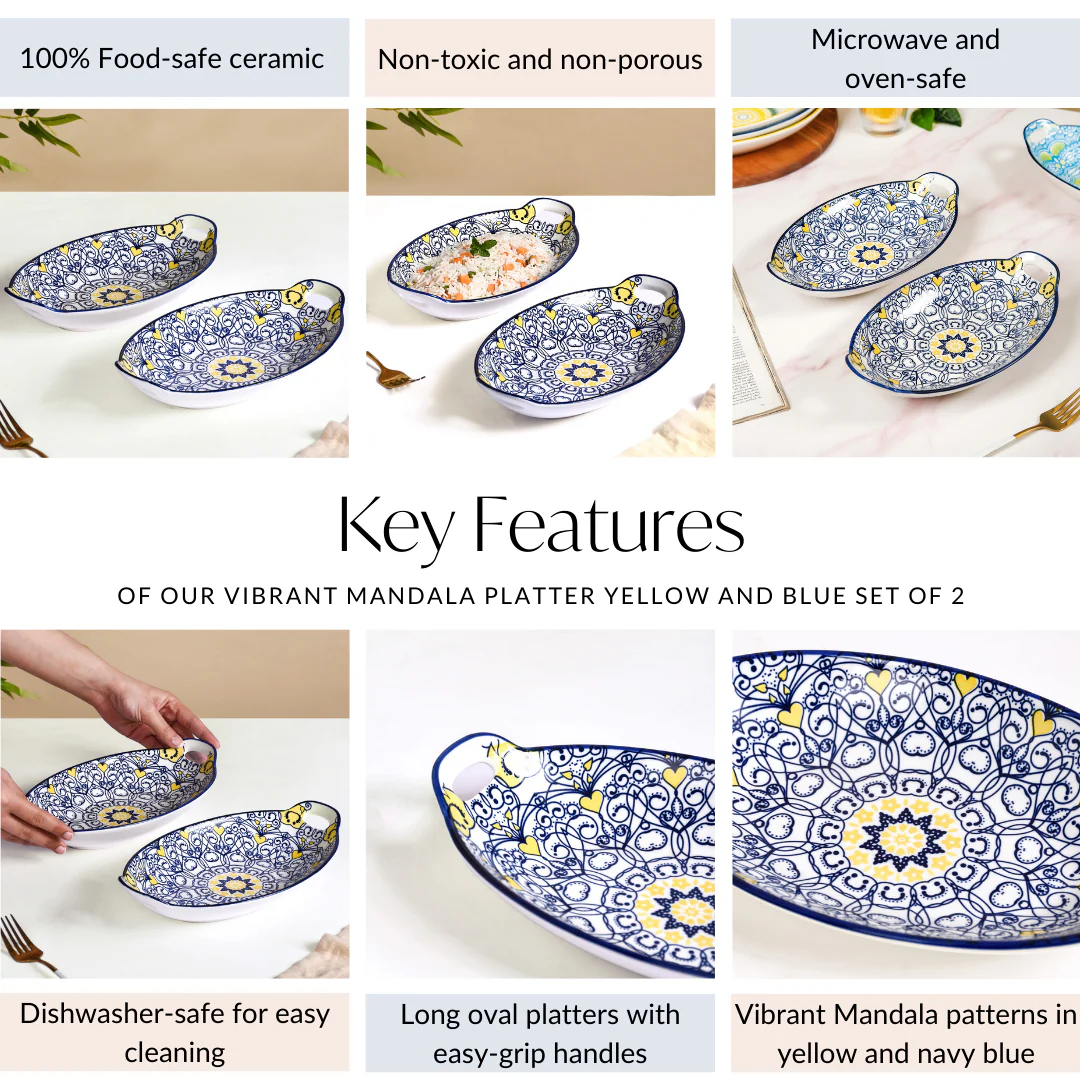 Vibrant Mandala Platter Yellow And Blue Set Of 2 - Image 5