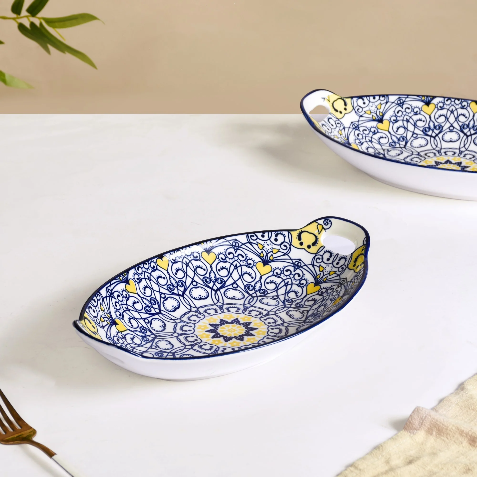 Vibrant Mandala Platter Yellow And Blue Set Of 2 - Image 8