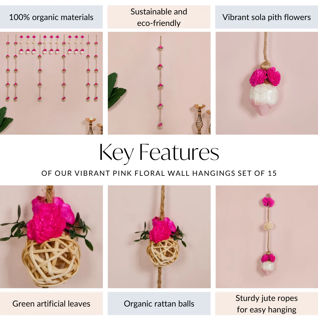 Vibrant Pink Floral Wall Hangings Set Of 15 - Image 5