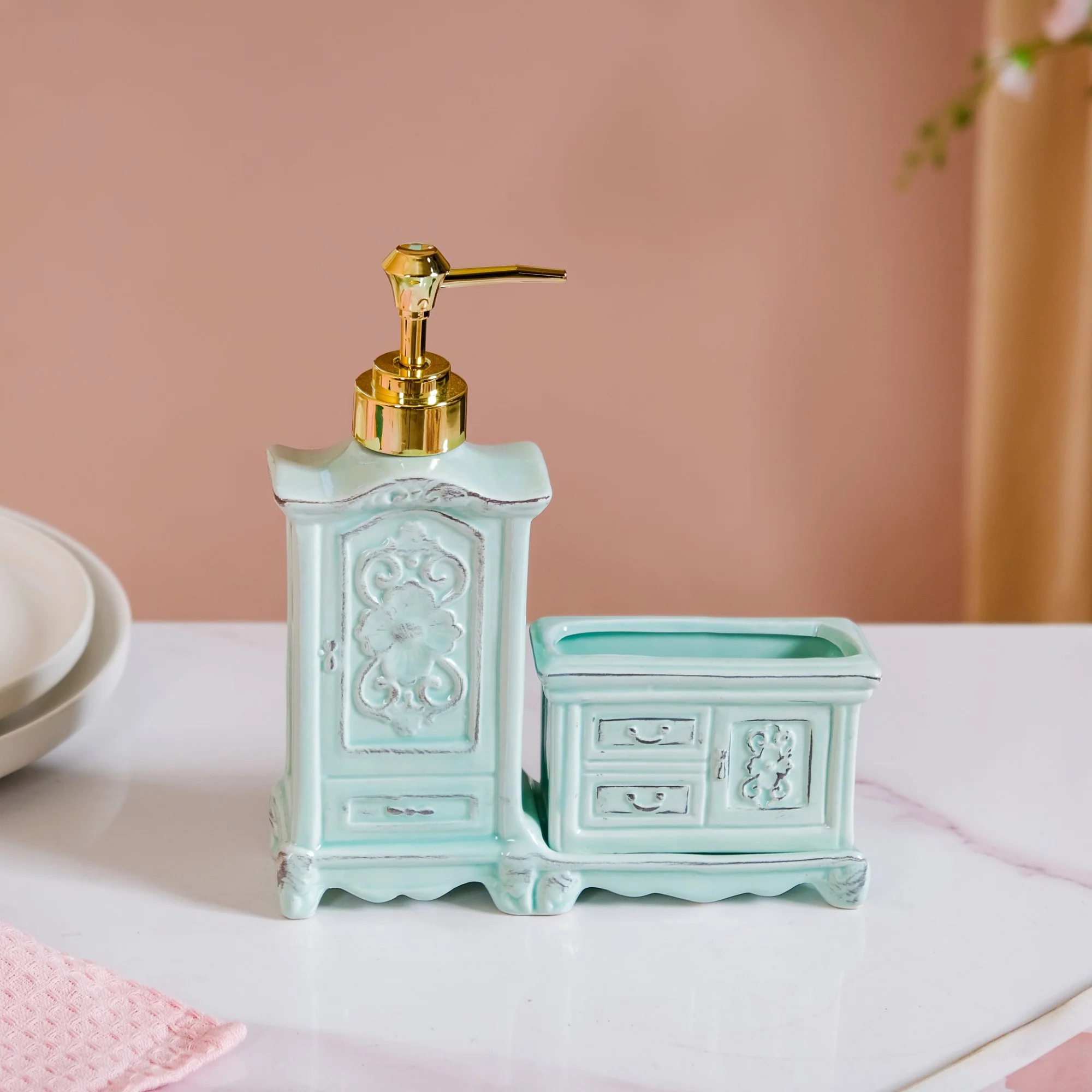Vintage Ceramic Soap Dispenser Pastel Green - Image 12