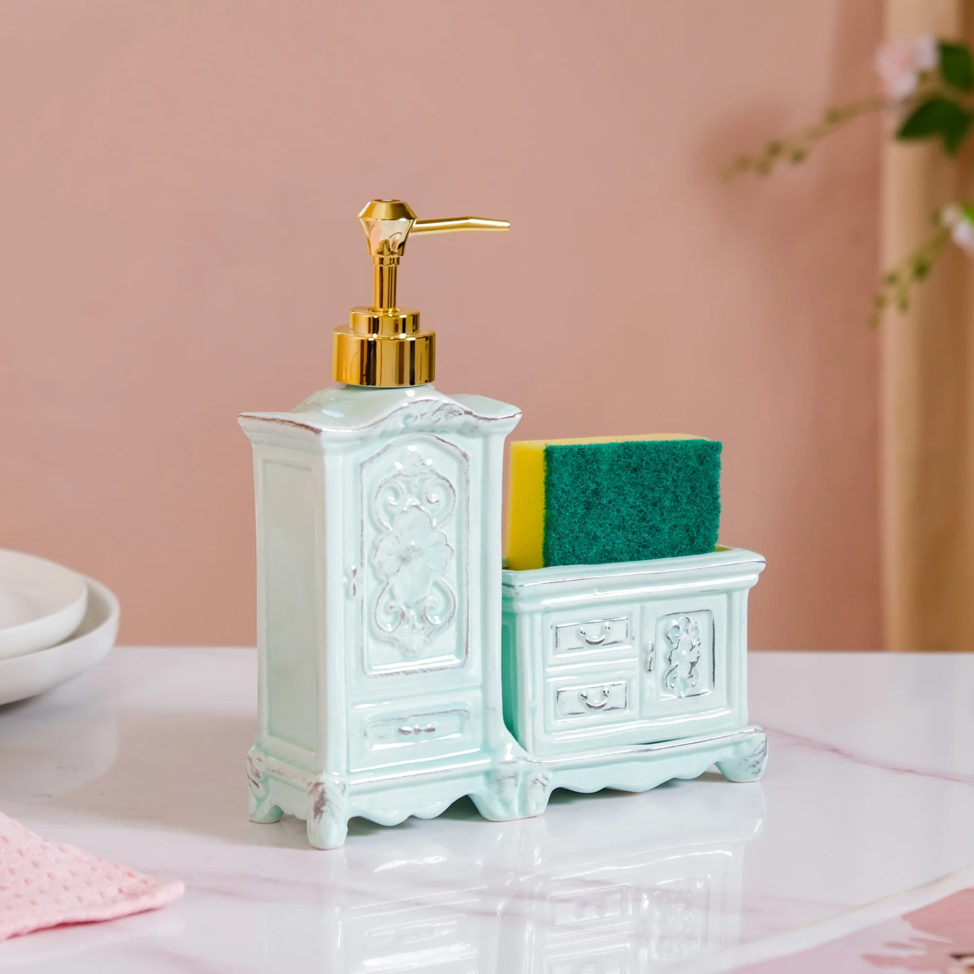 Vintage Ceramic Soap Dispenser Pastel Green - Image 3